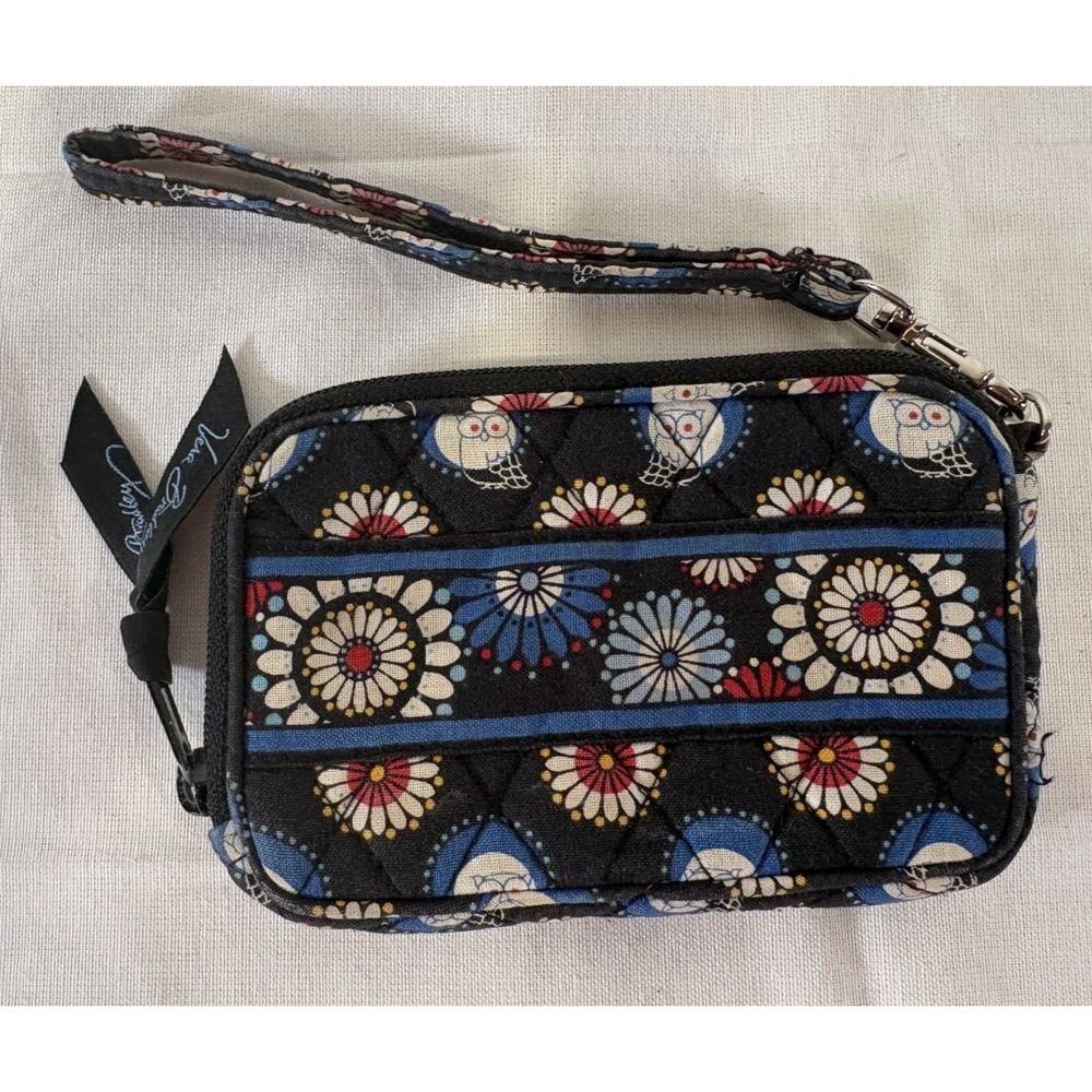 Vera Bradley Black ZipCase CoinPurse Quilted Night Owl Wristlet Key Chain Wallet